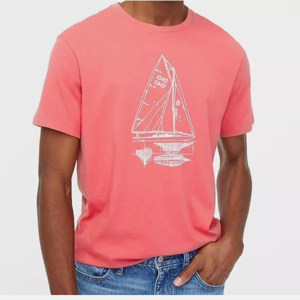 J.CREW SAILBOAT GRAPHICS SOFT WASHED MEN'S TEE SHIRT XXL 47-49 RED BNWT SO